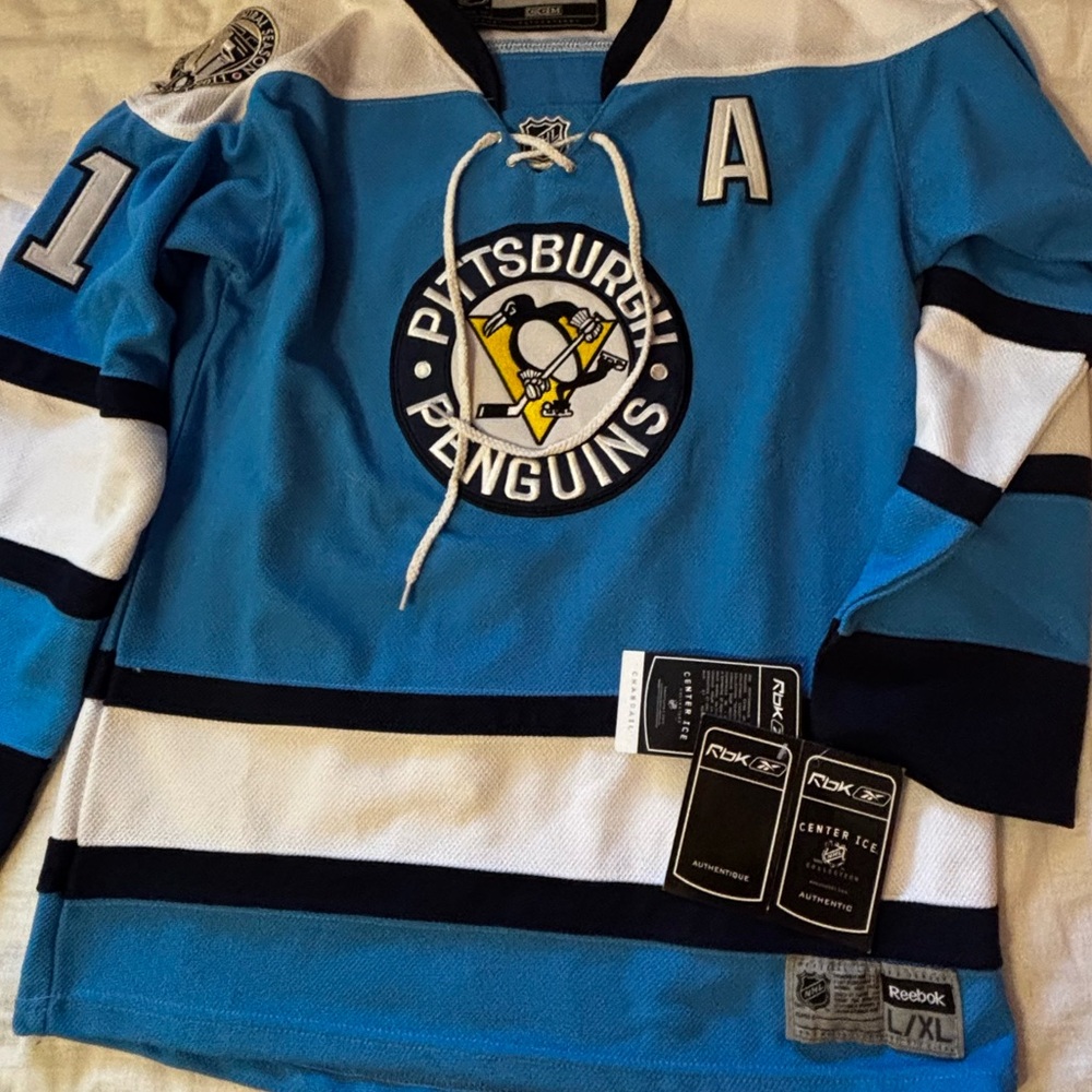 Staal Reebok Pittsburgh Penguins Blue and White Hockey Jersey